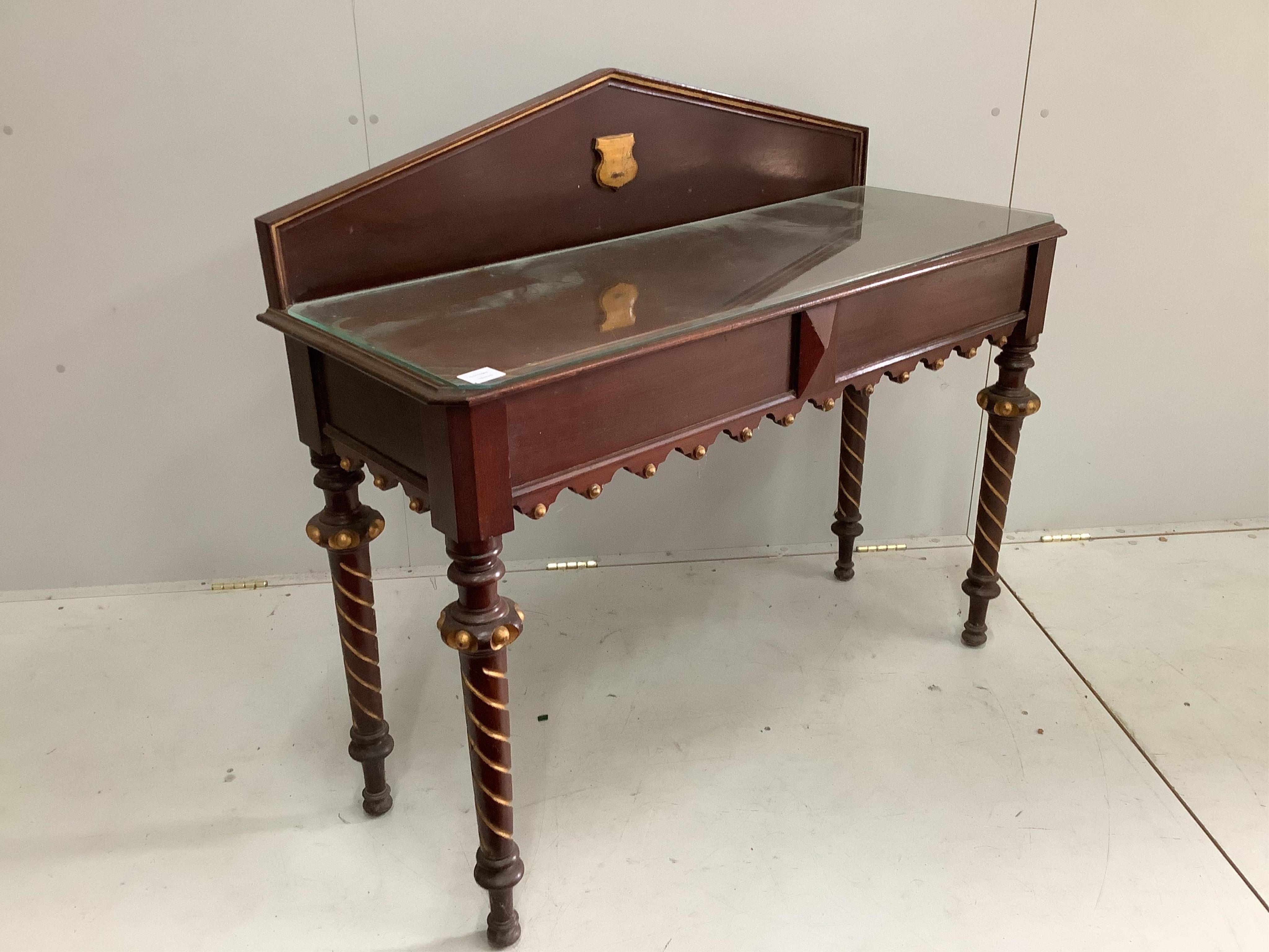 A Victorian mahogany hall table, width 117cm, depth 44cm, height 102cm. Condition - fair